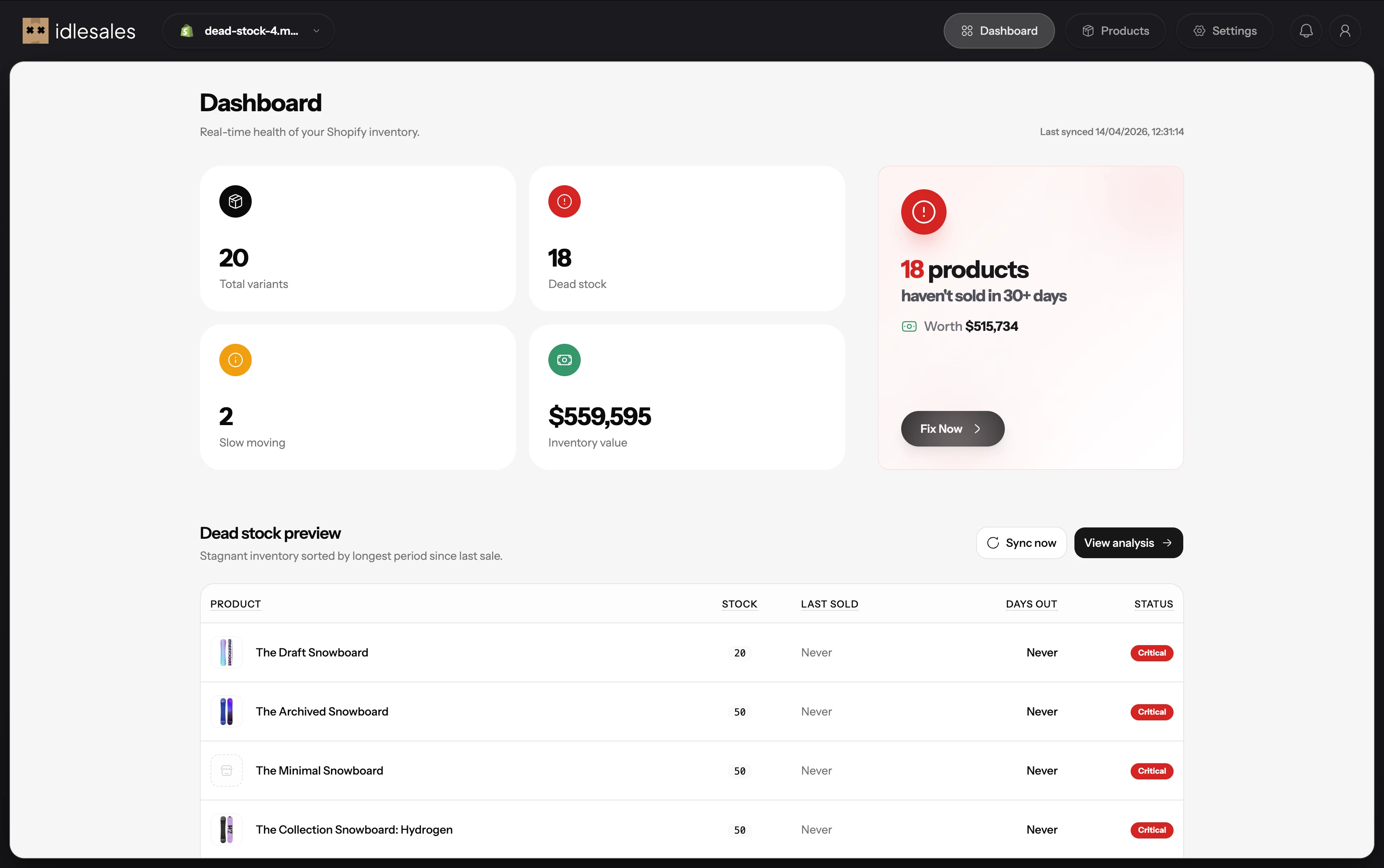 IdleSales Dashboard